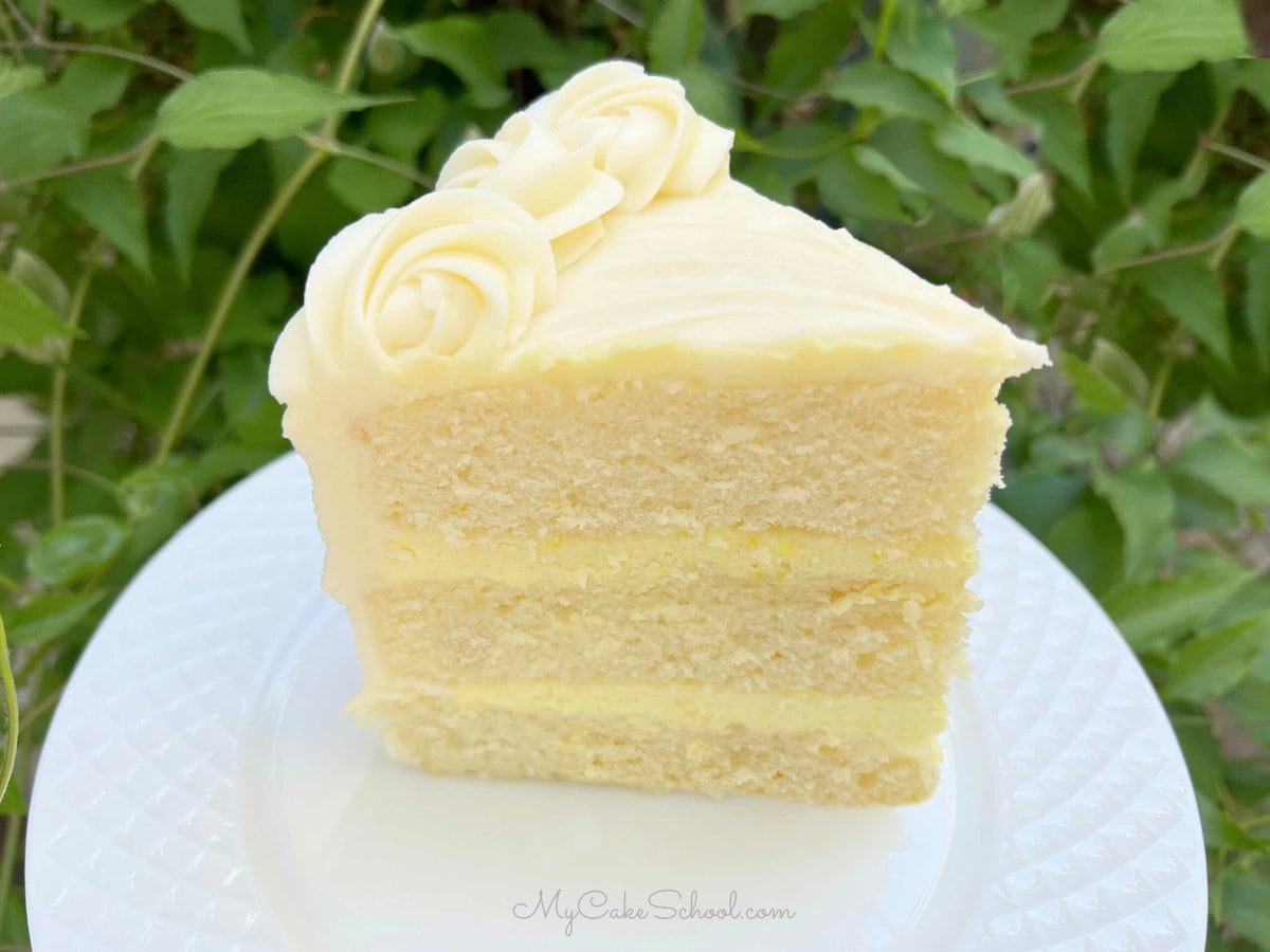 Slice of Lemon Cream Cake on a plate