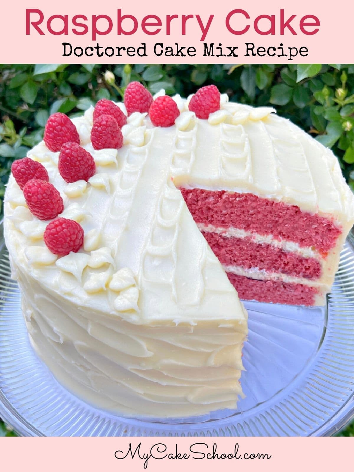 Sliced Raspberry Cake on a pedestal