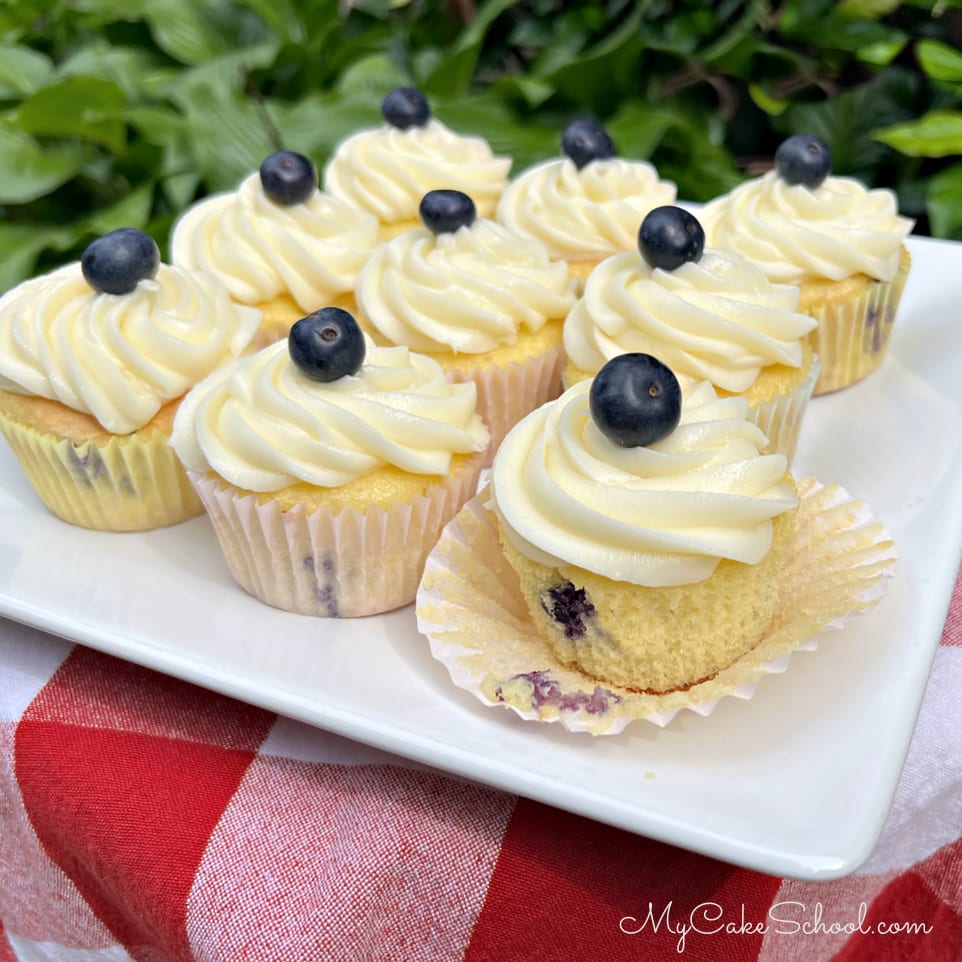 Lemon Blueberry Cupcakes on a platter