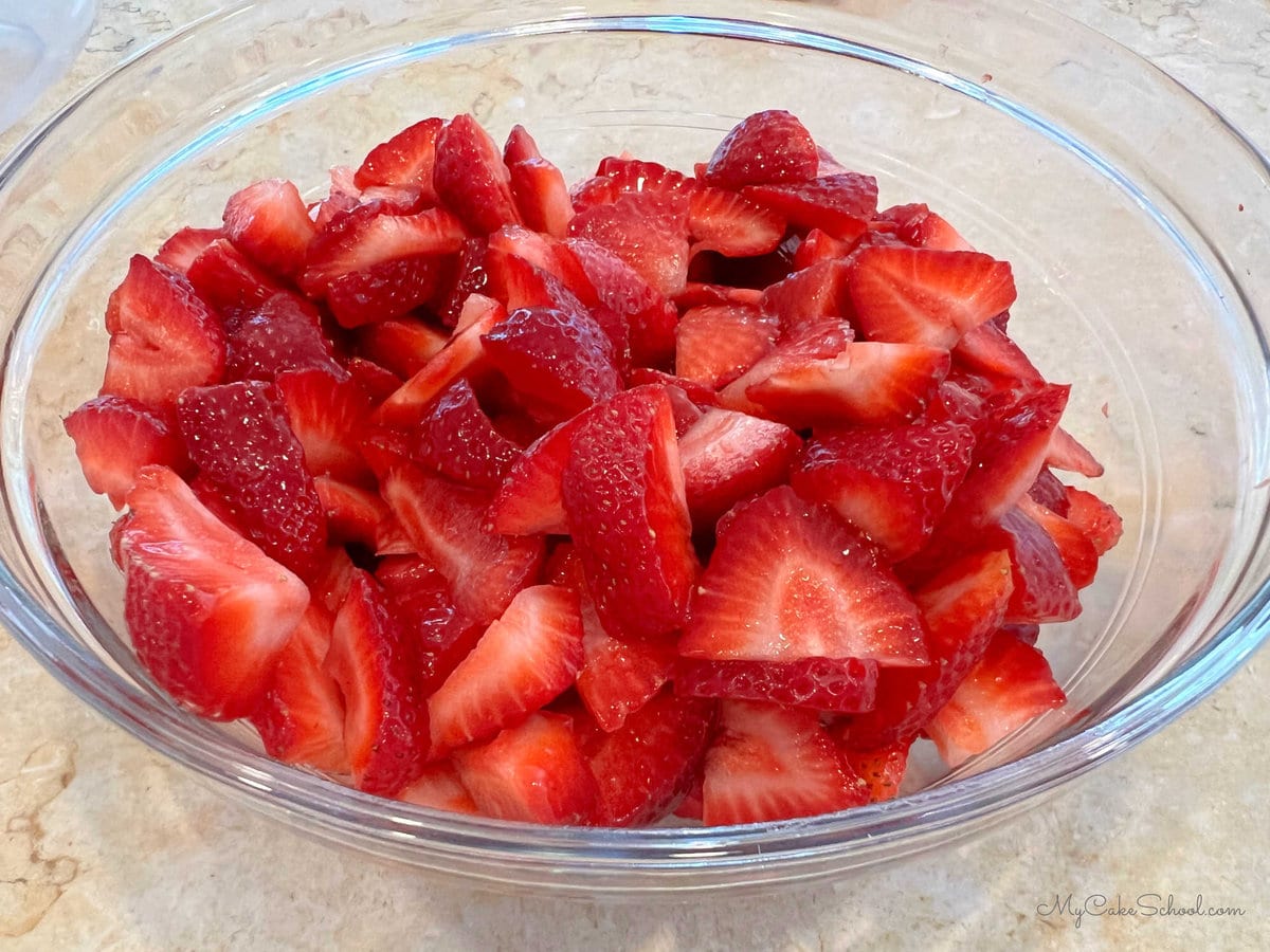 Bowl of sliced strawberries