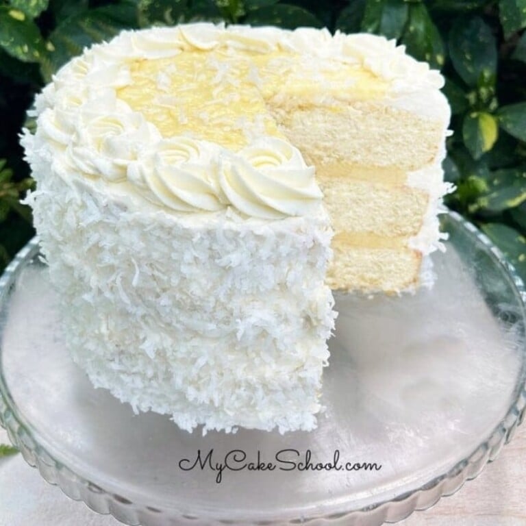 Lemon Cream Cake on a glass pedestal