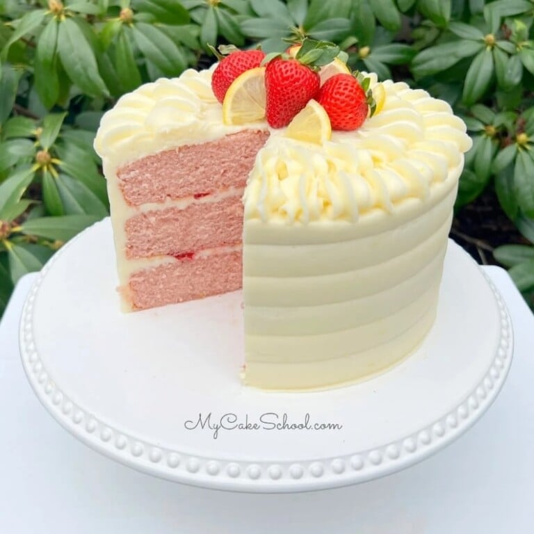 Lemon Cream Cake on a glass pedestal