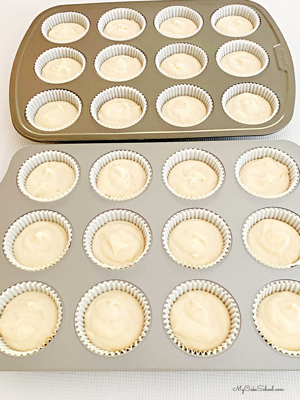 Lemon Cupcake Batter in pans