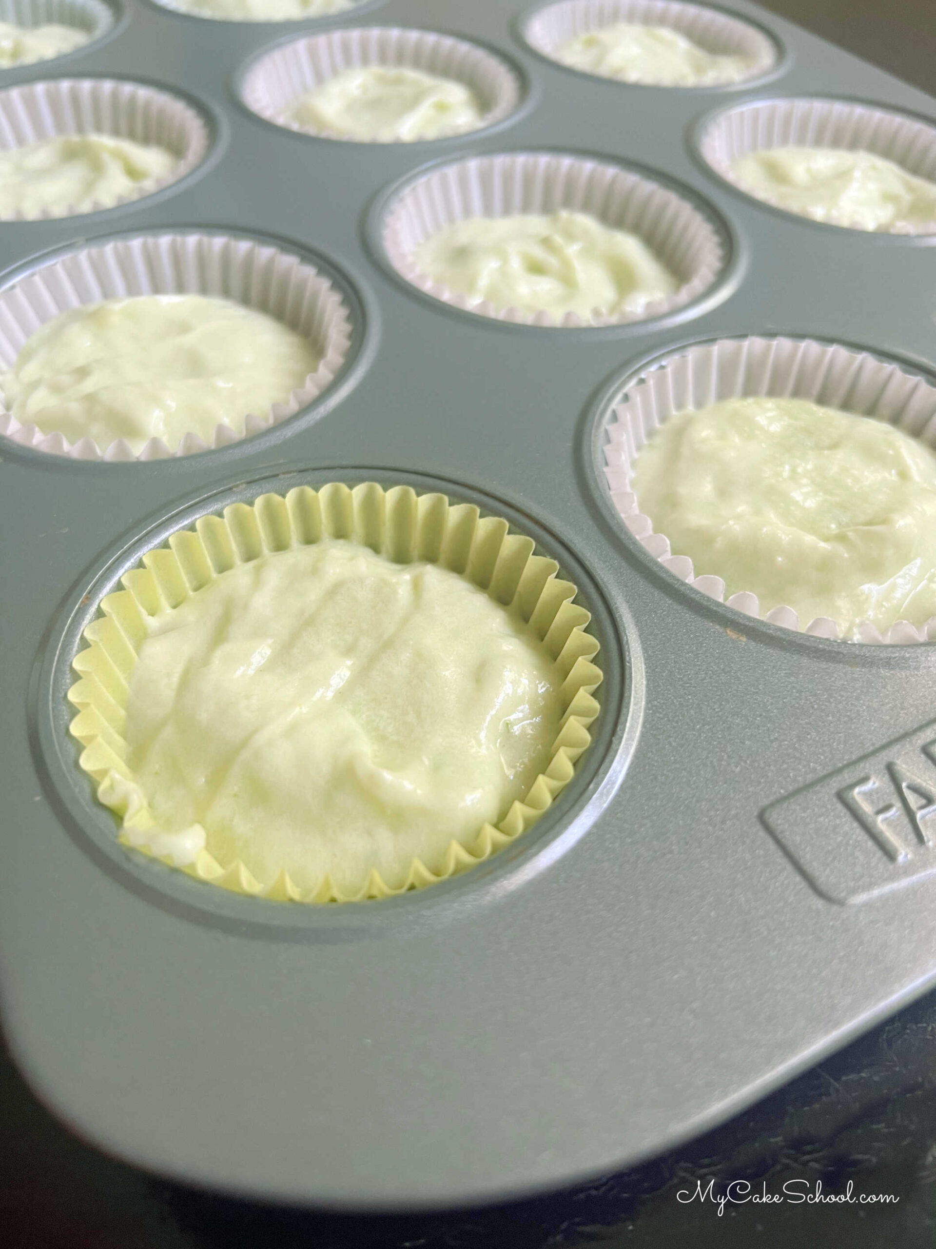 margarita cupcake batter, in the liners