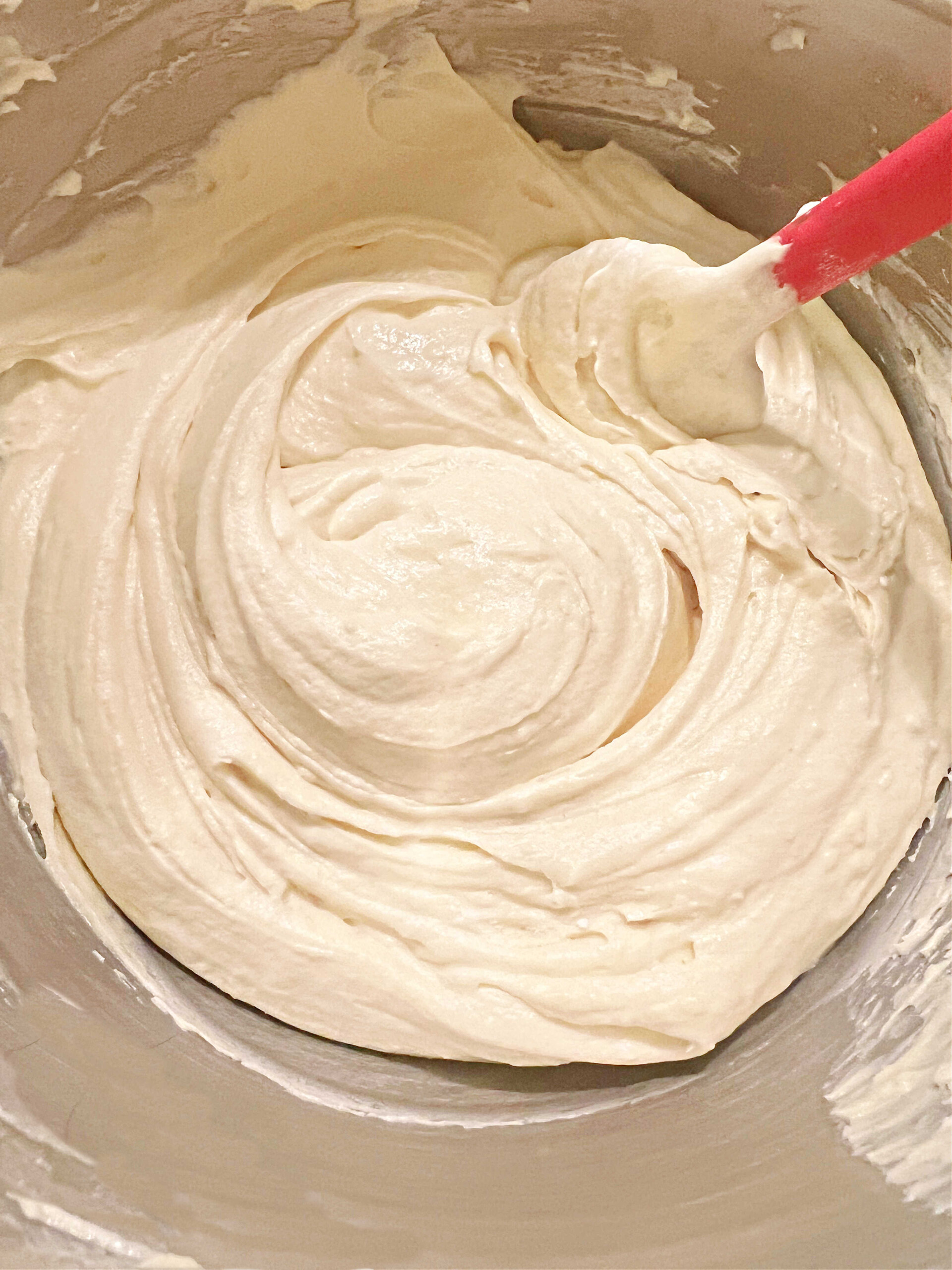 Cream Cheese Pound Cake batter in mixing bowl.