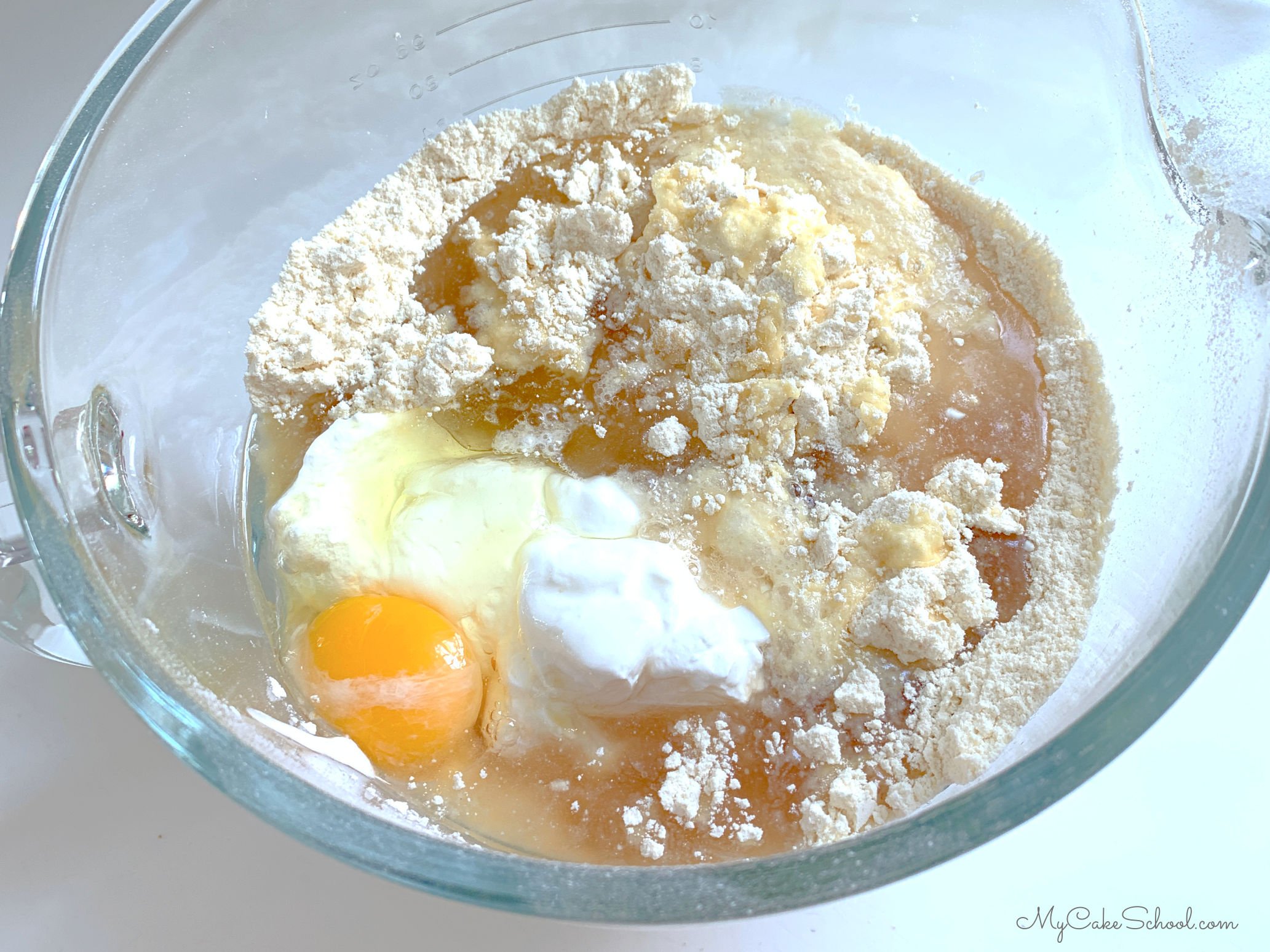 Yellow Cake Mix ingredients in a bowl.