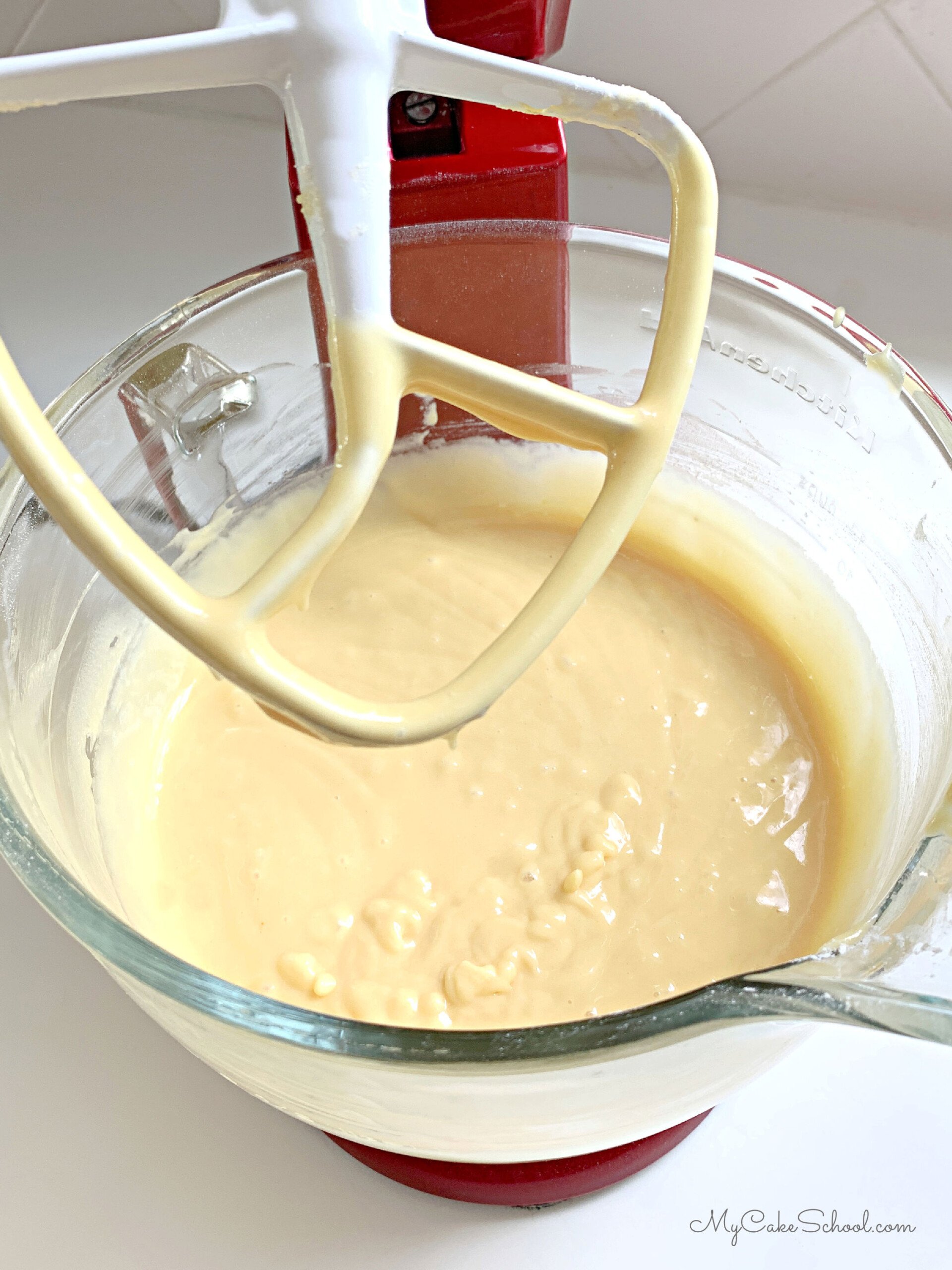 Batter for the yellow cake mix.