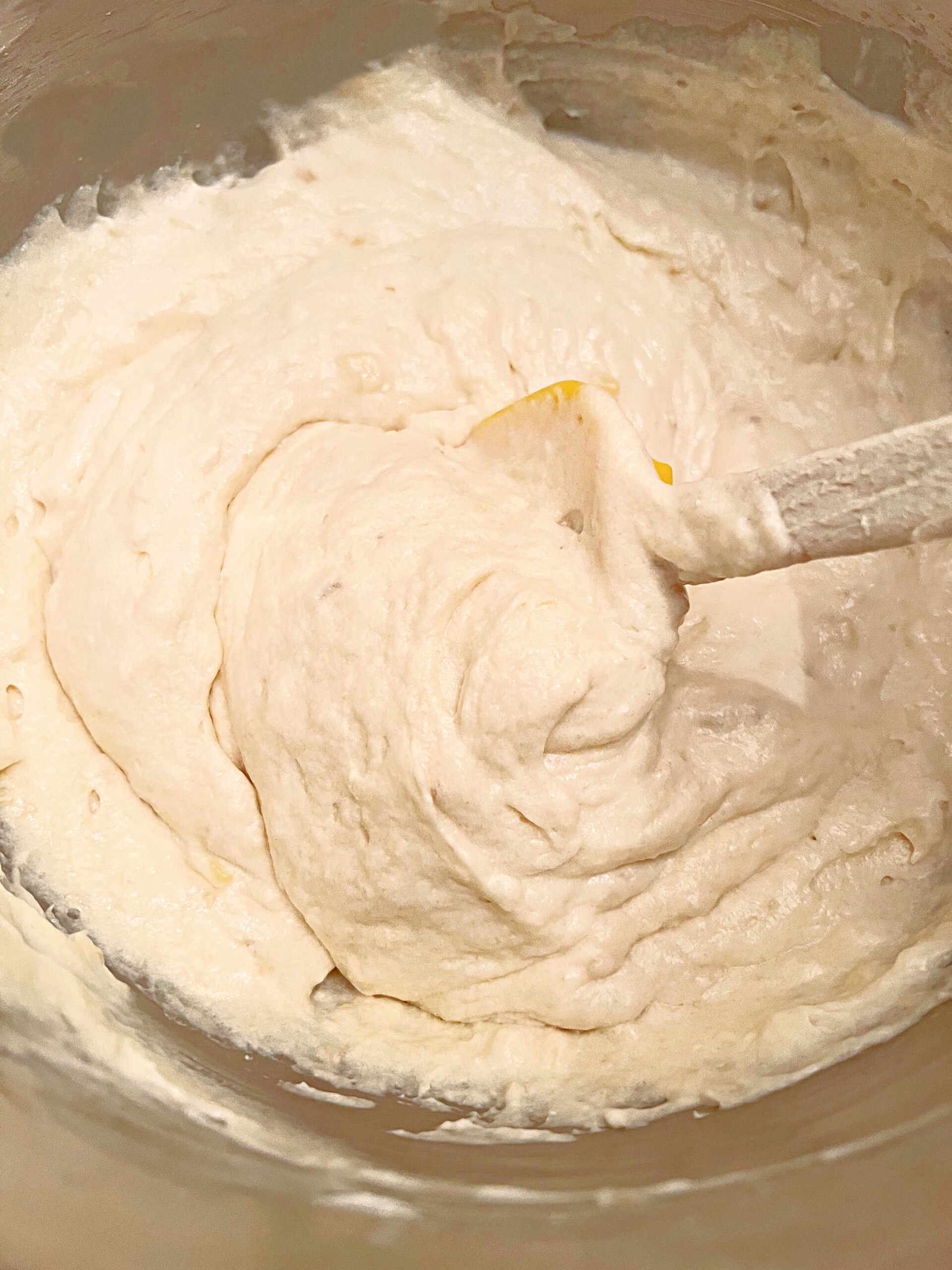 Bowl of Banana Cake Batter for banana cupcakes.