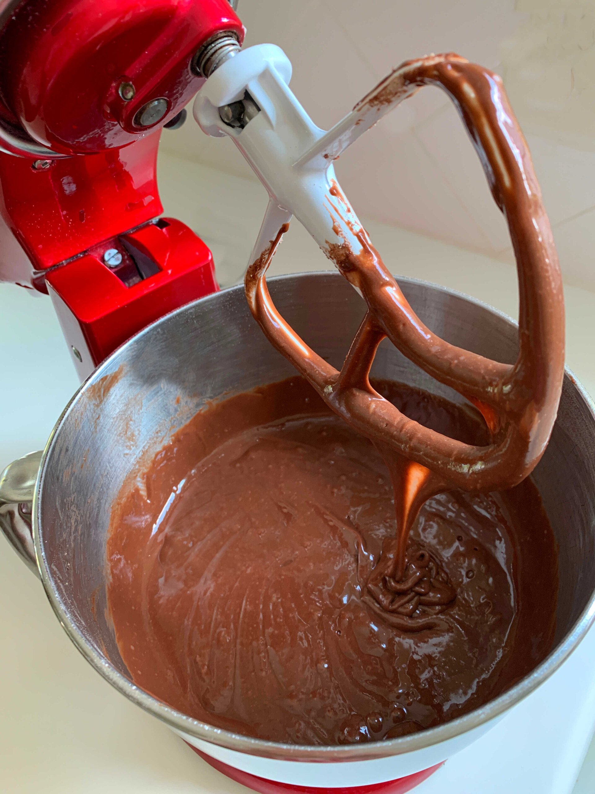 Chocolate Cake Batter in Mixing Bowl.