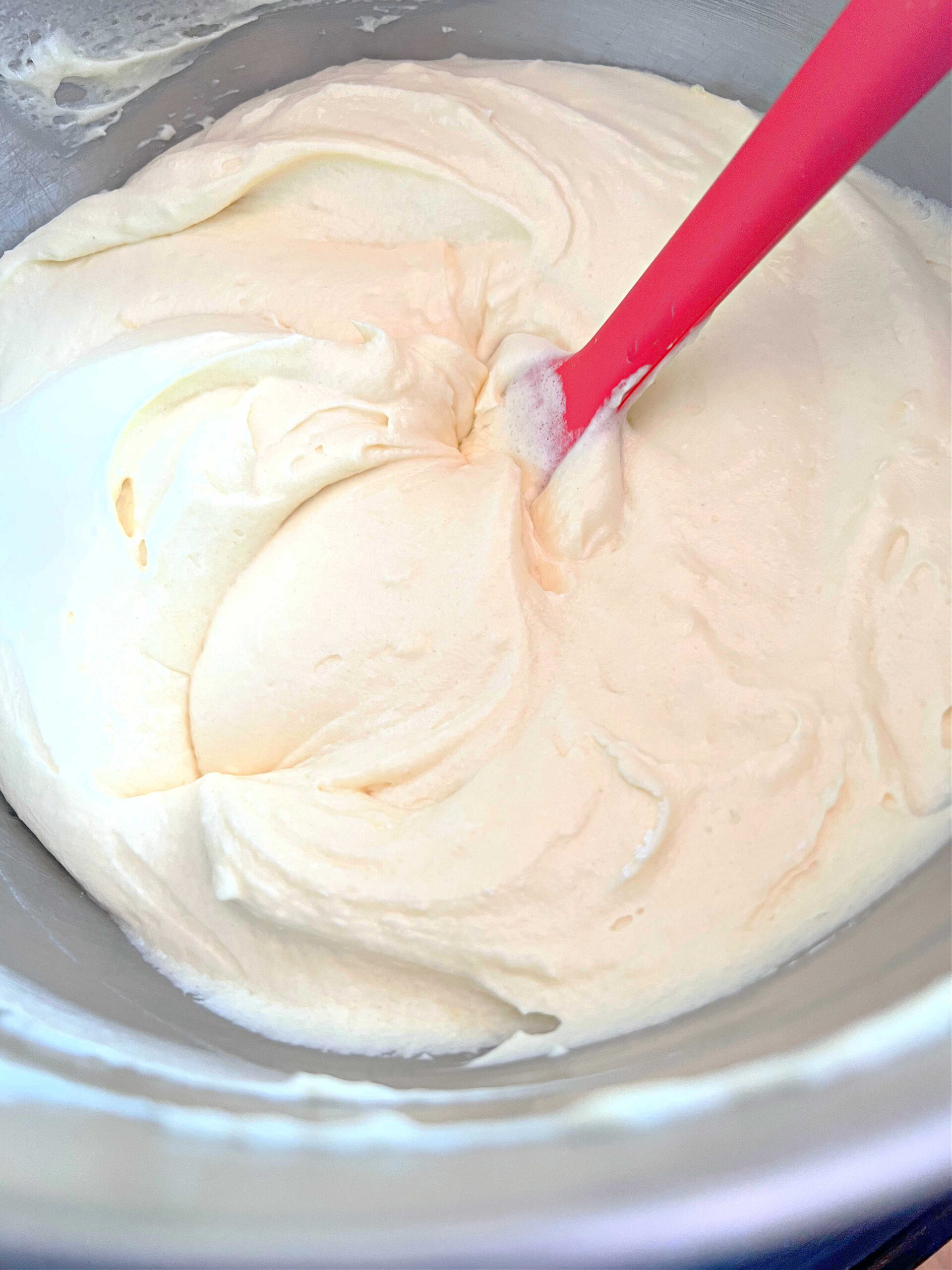 Pound cake batter in a mixing bowl.