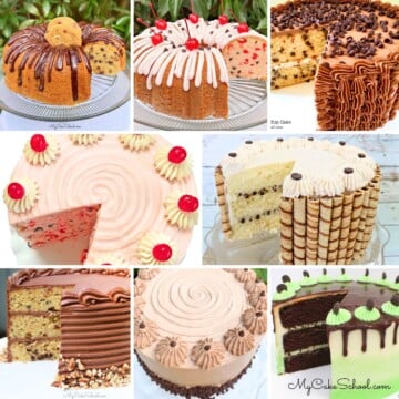 Collage of Chocolate Chip Cakes.