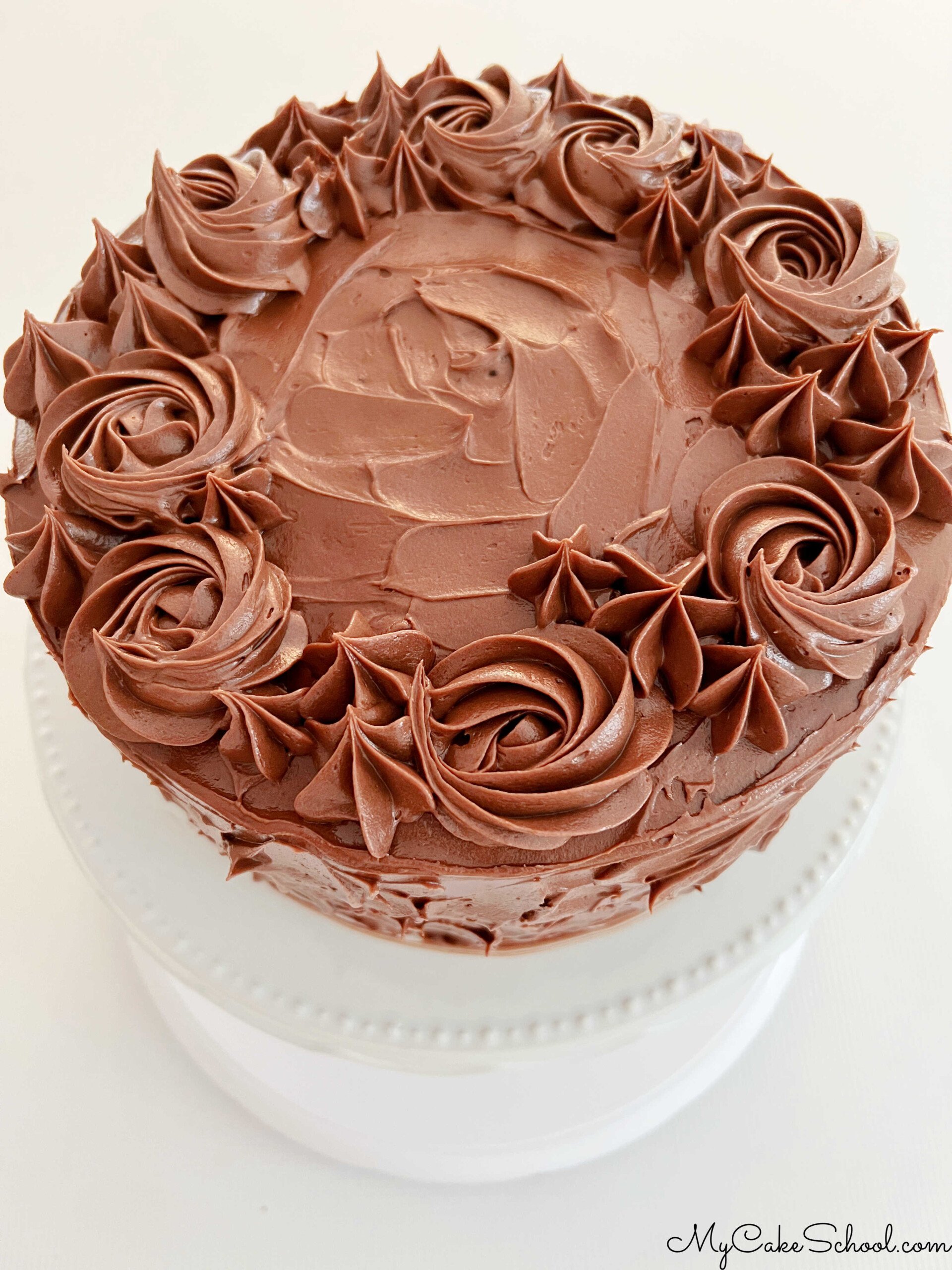 Top view of decorated Chocolate Mousse Cake.