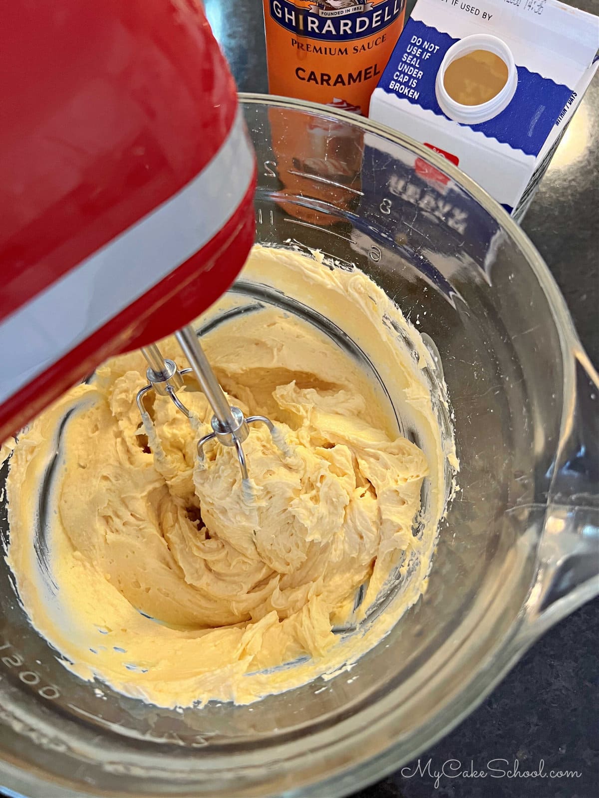 Mixing the Caramel Cream Filling.