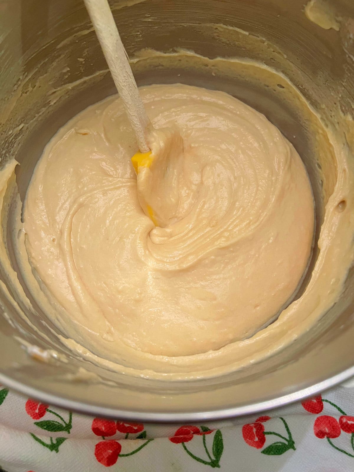 Caramel Cupcake Batter in mixing bowl.