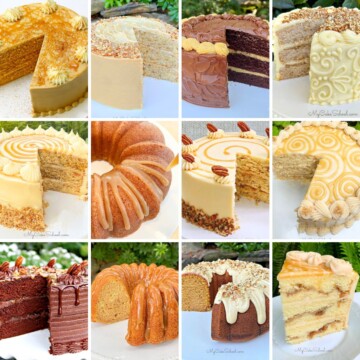 Photo grid of our favorite caramel cake recipes!