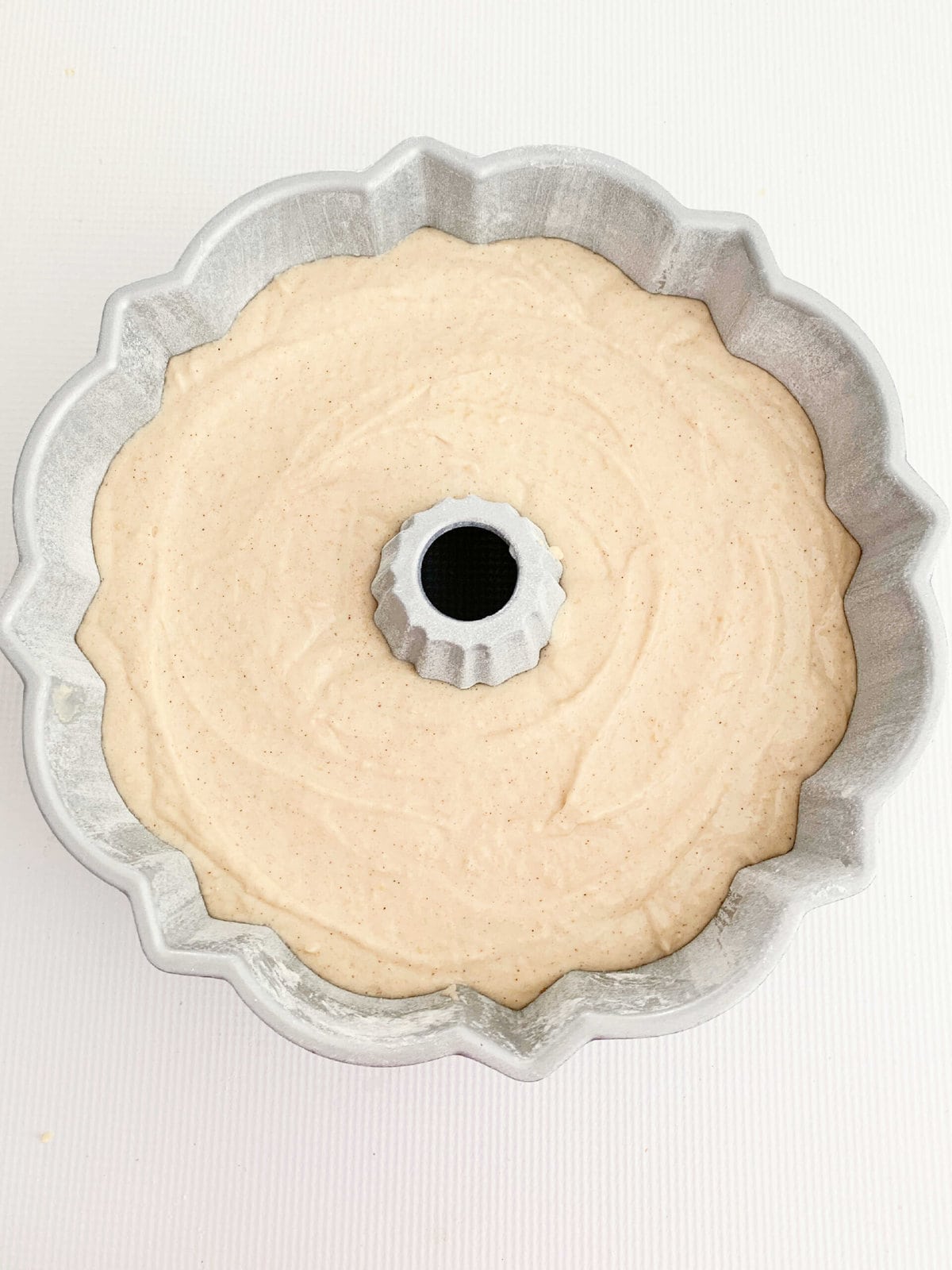 Applesauce Cake Batter in Bundt Pan.