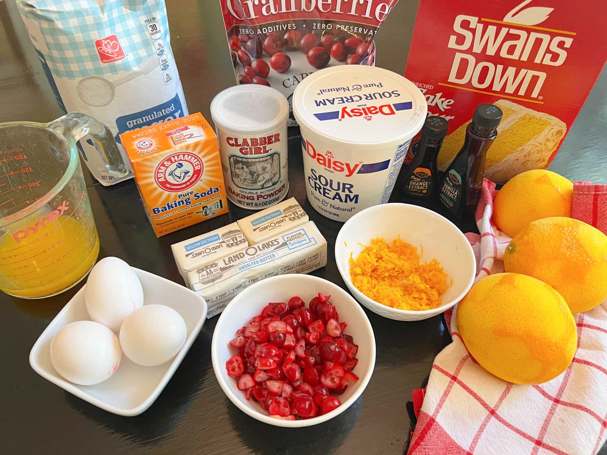 Ingredients for Cranberry Orange Cake.