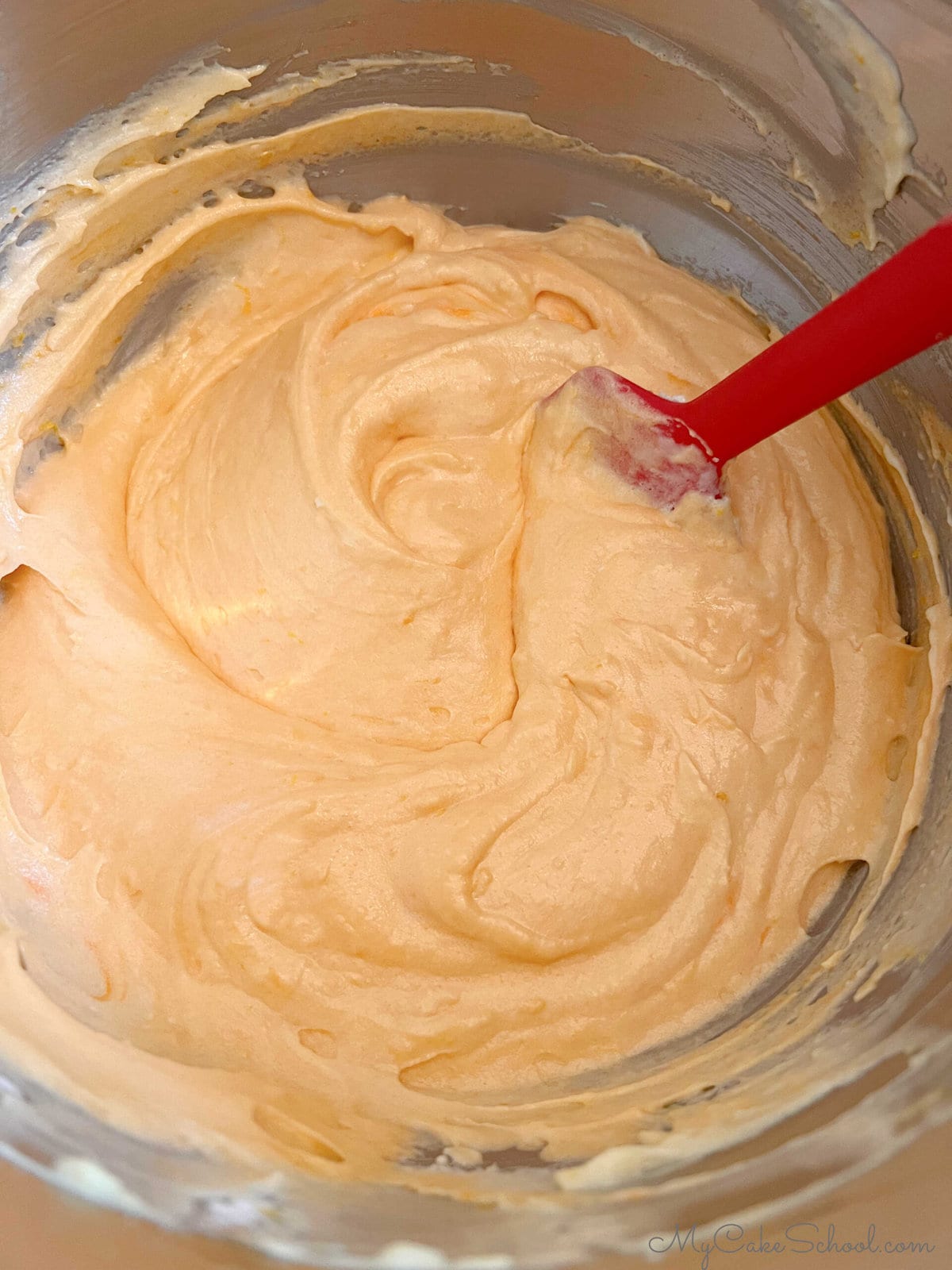 Orange Cake Batter in mixing bowl.