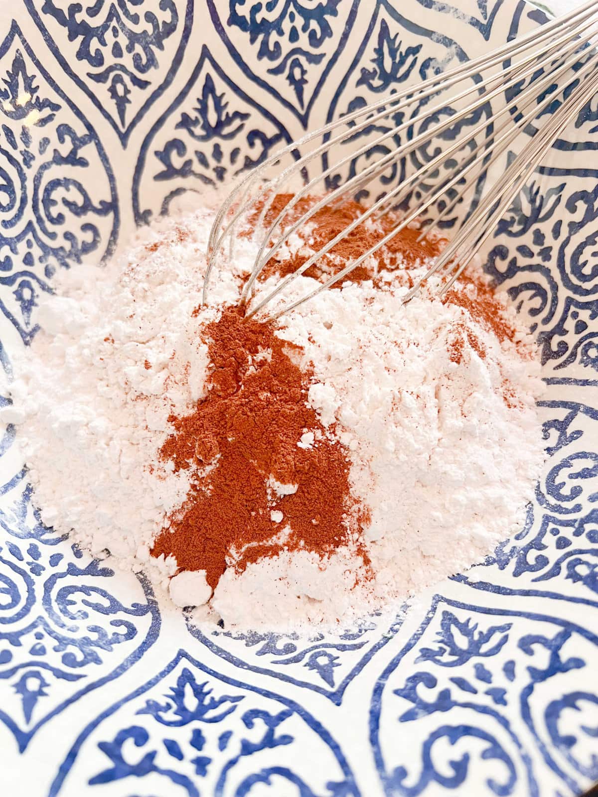 Dry ingredients for the sweet potato cupcakes, in a mixing bowl (just before whisking).