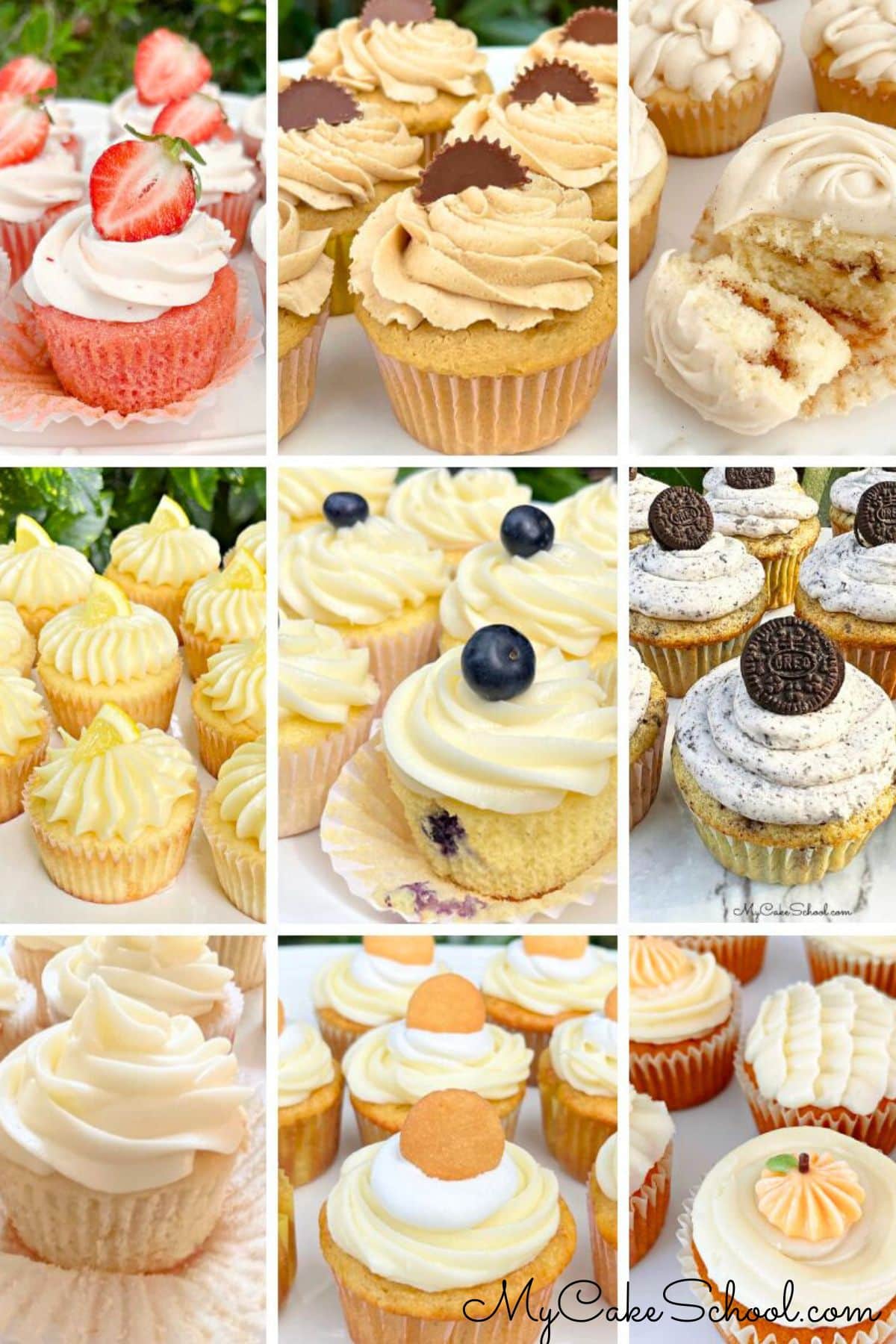 Photo Grid of cupcake recipes.