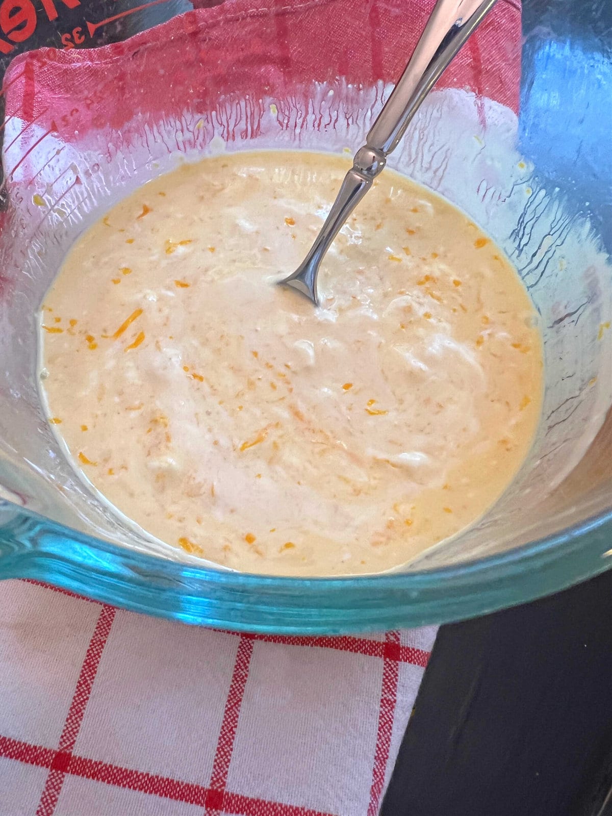 Bowl of wet ingredients for this recipe.