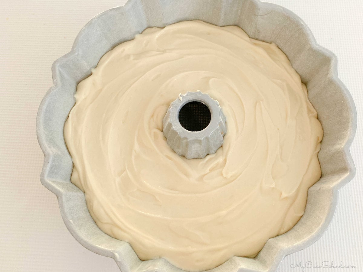 Snickerdoodle Cake Batter in bundt pan.