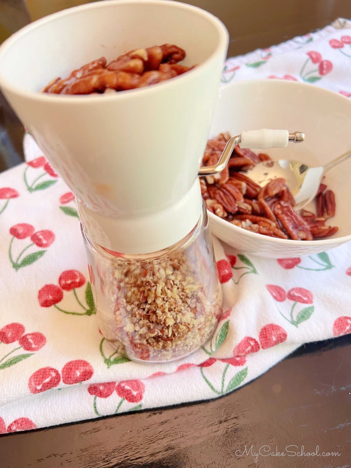 Finely chopped, roasted pecans.