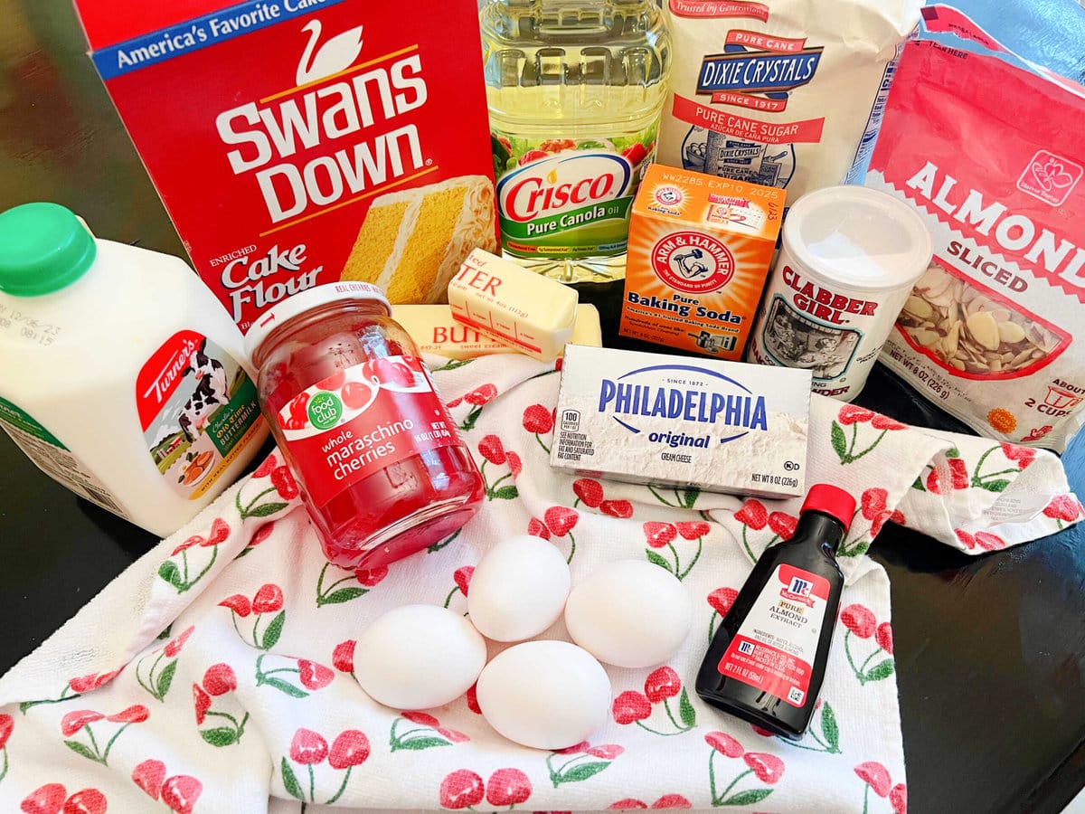 Cherry Almond Cake ingredients.