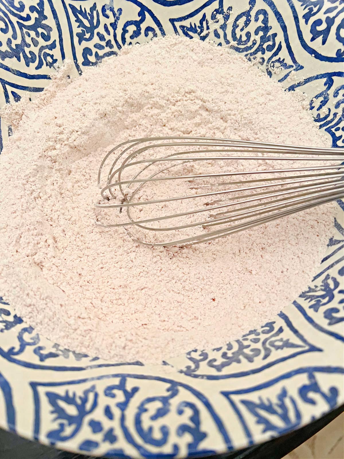 Bowl of dry ingredients and whisk.