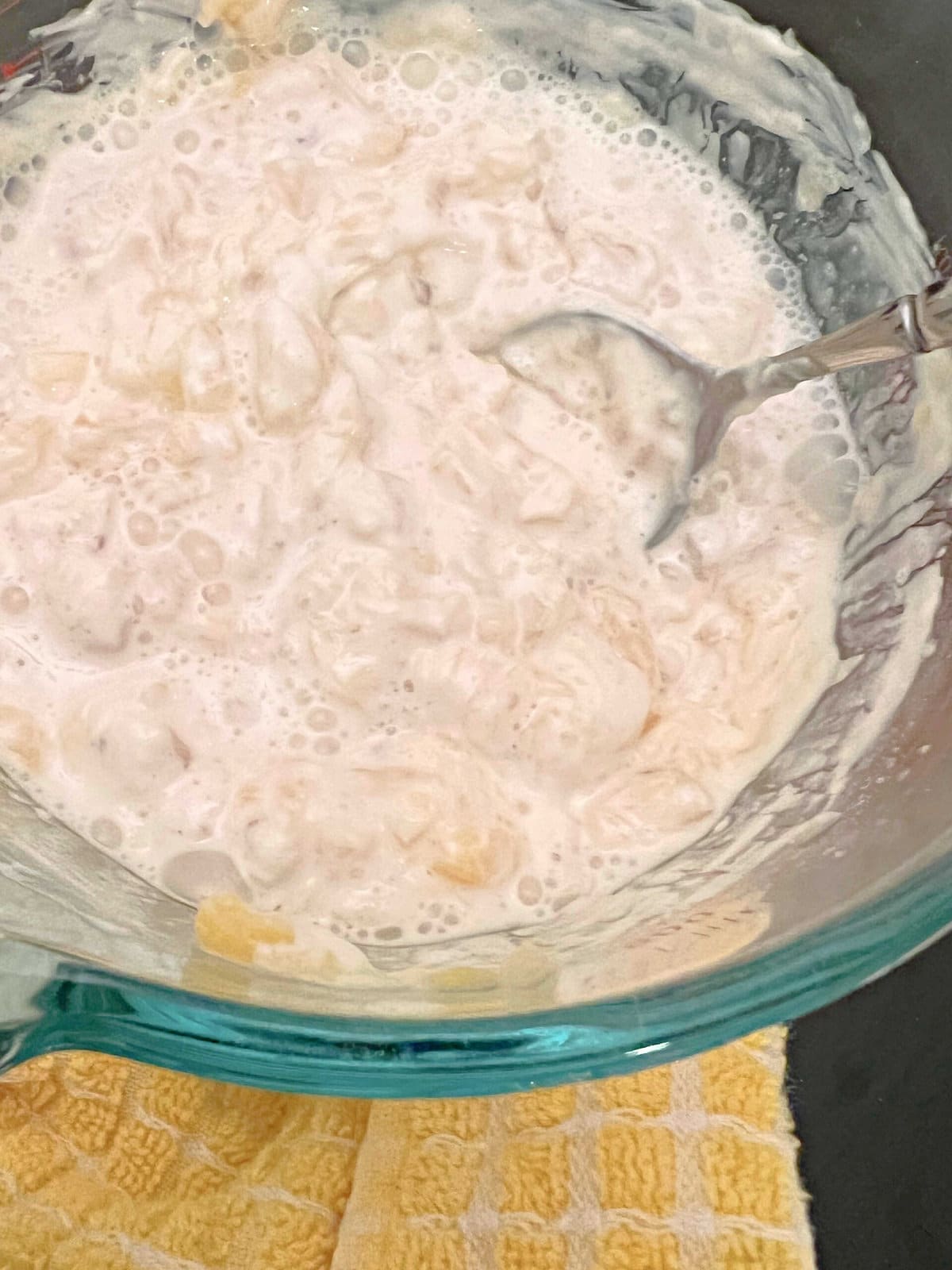 Wet ingredients for Pineapple Pound Cake.