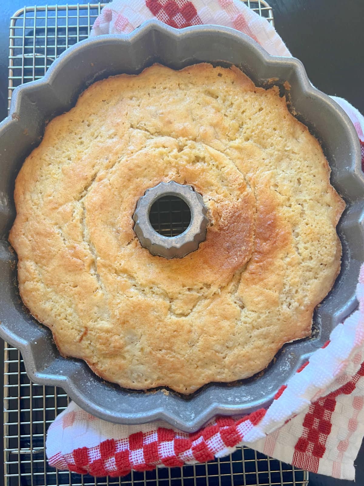 Freshly Baked Banana Bundt Cake in Pan.