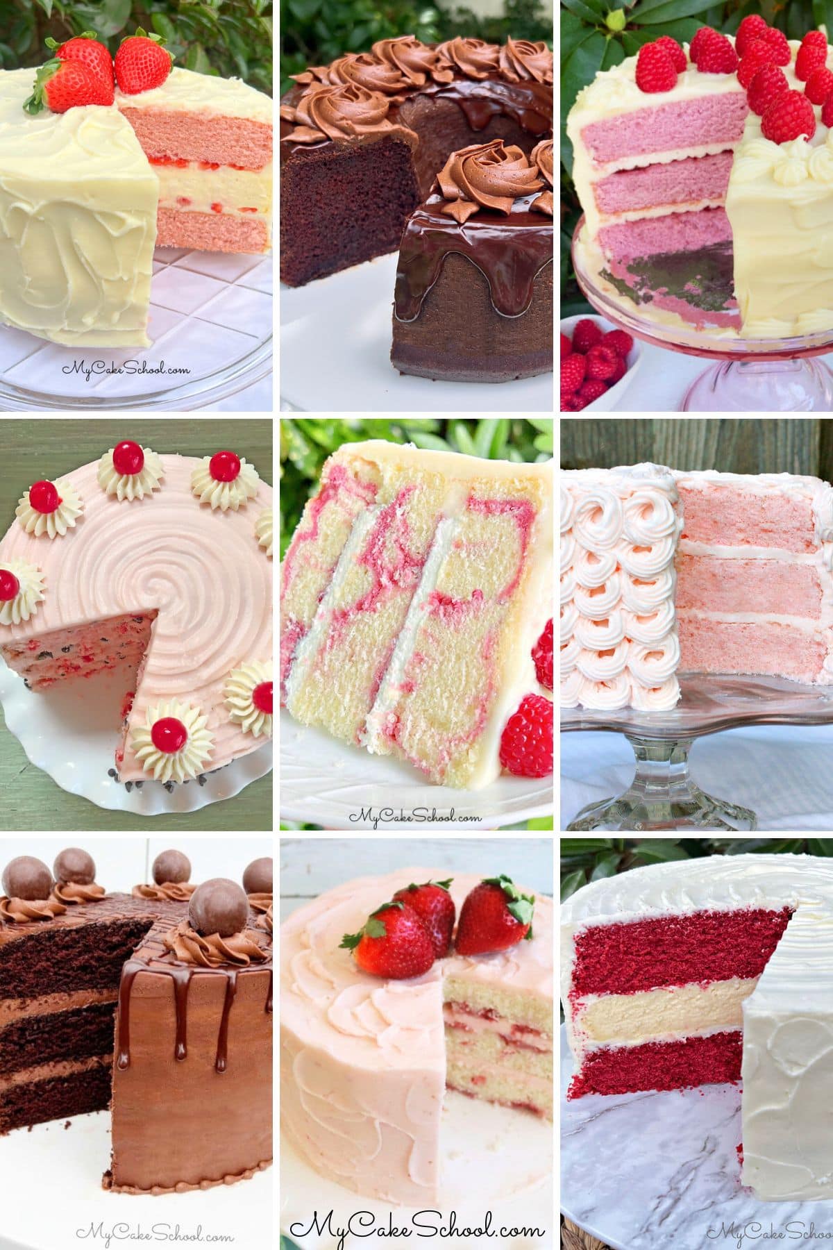 Photo grid of several Valentine's Day Cake recipes.