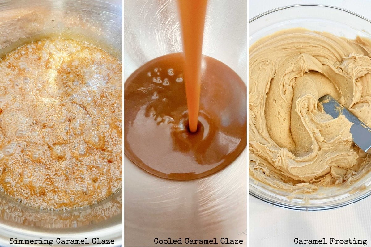Photos of caramel glaze and frosting.
