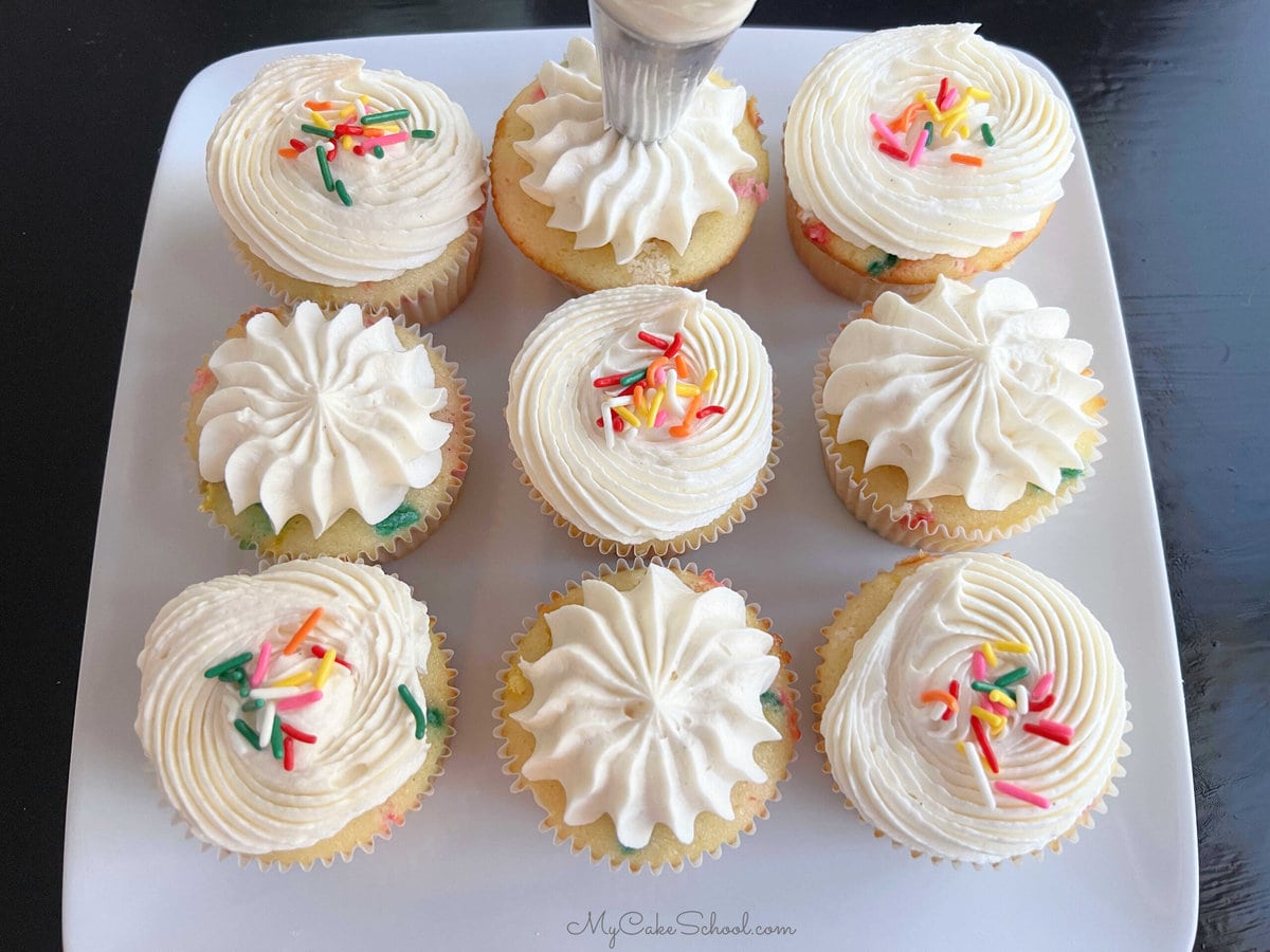 Funfetti Cupcakes on a platter.