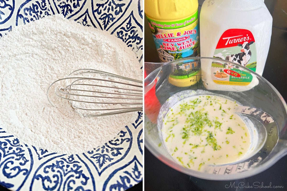 Dry and wet ingredients for the Key Lime Pound Cake.