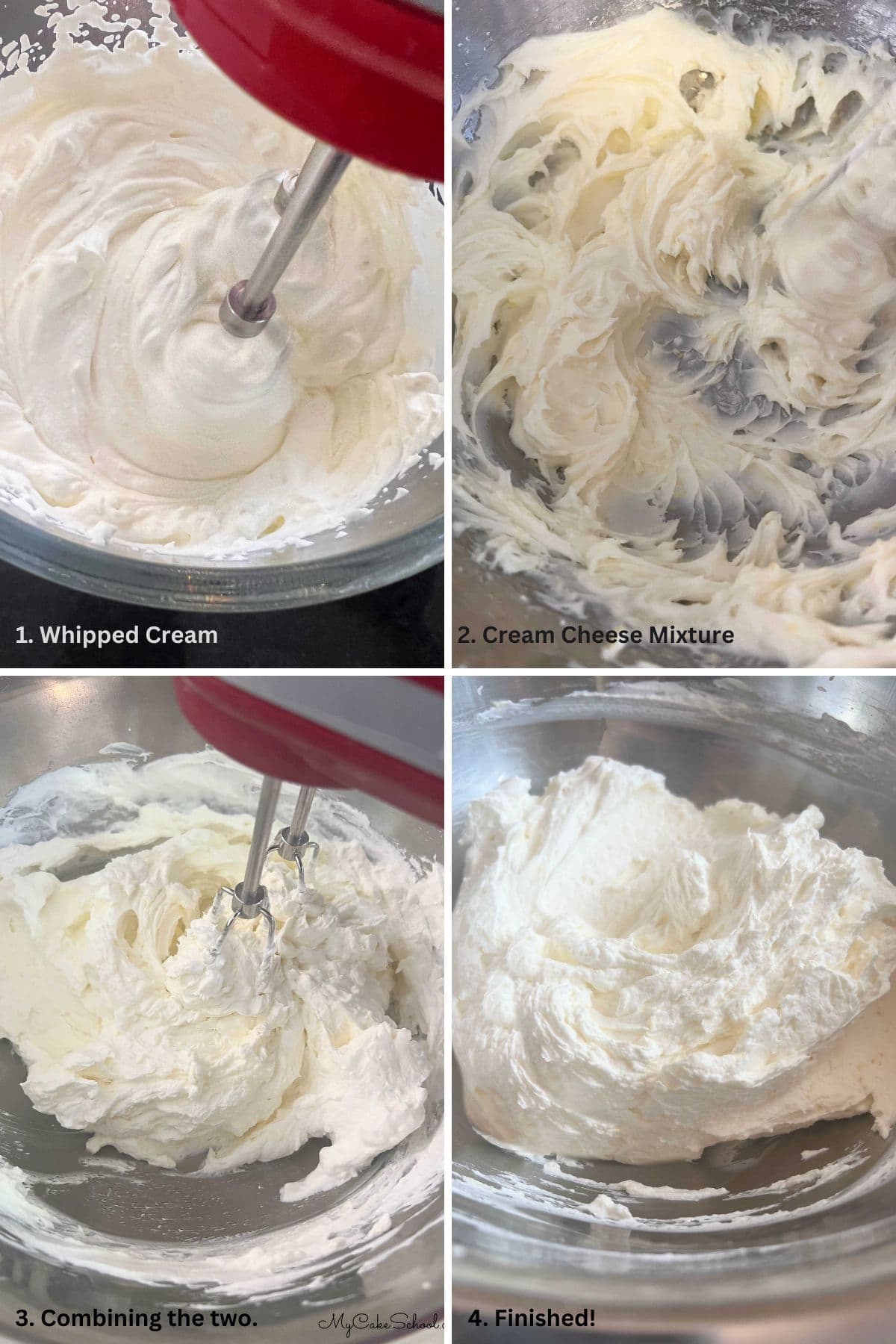 Photos of Lemon Whipped Cream Cheese Frosting process.