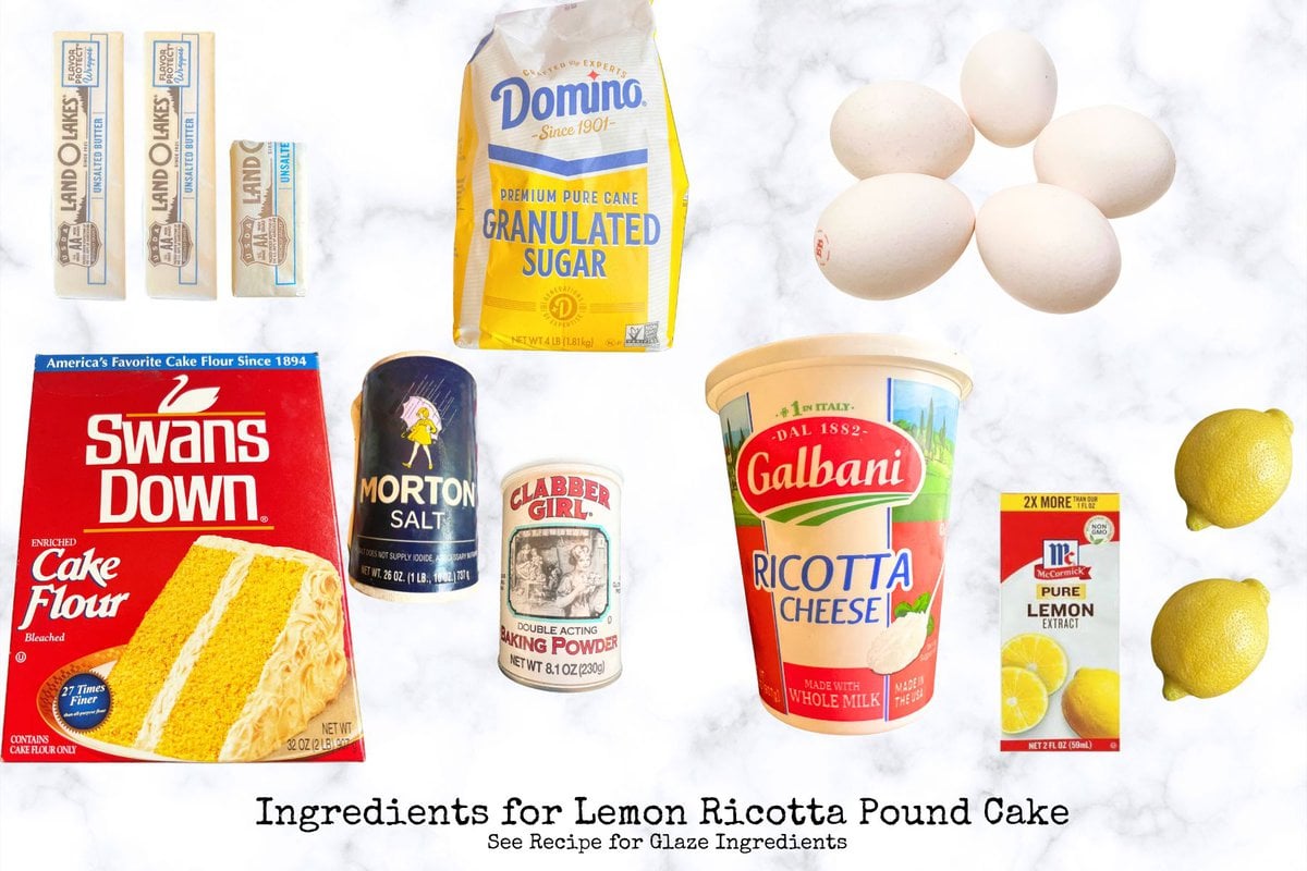 Ingredients for Lemon Ricotta Cake.