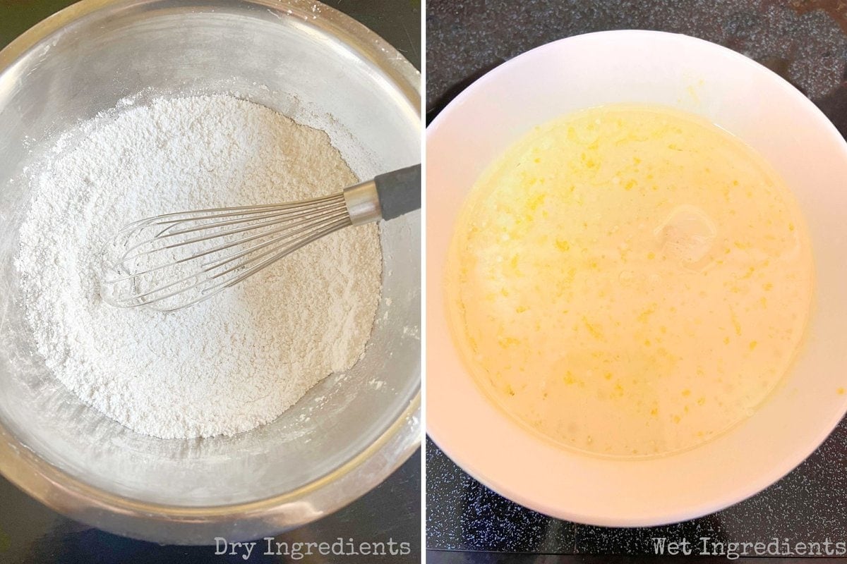 Wet and Dry Ingredients for Lemon Berry Cake
