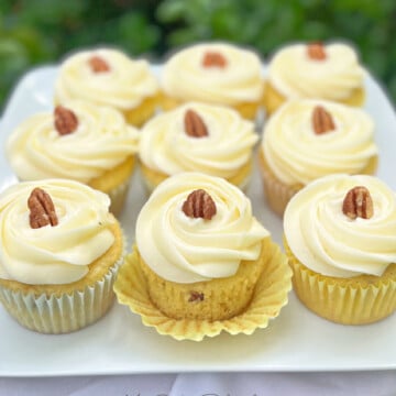 Italian Cream Cupcakes on a platter.