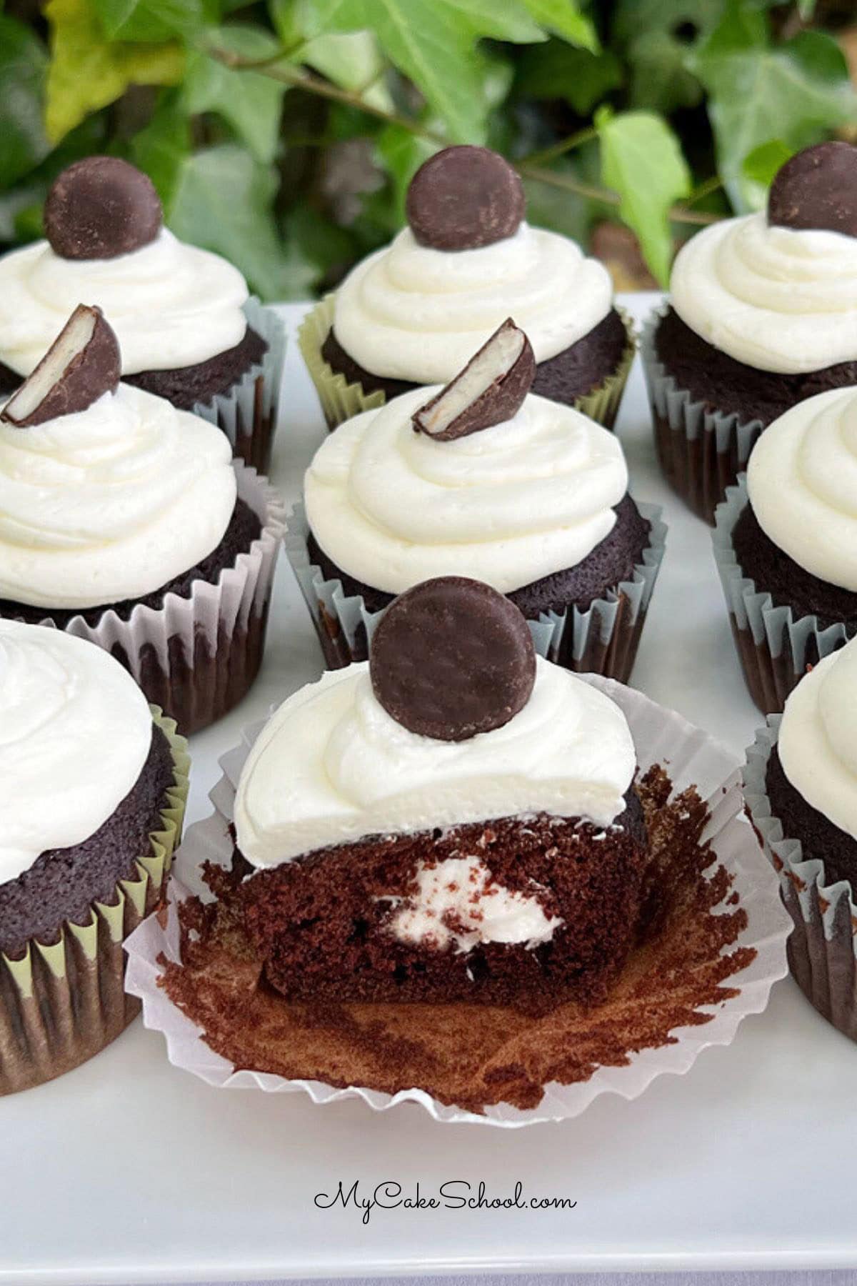 Mint Chocolate Cupcakes on a platter.