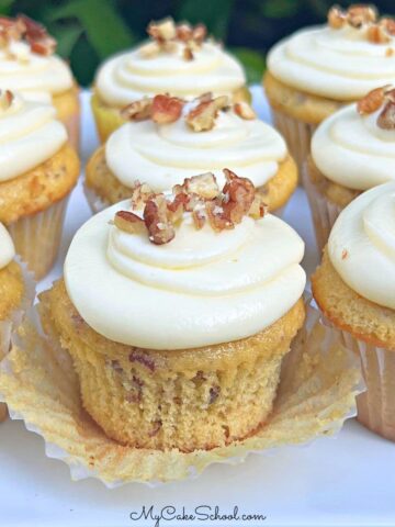 Butter Pecan Cupcakes on a platter.