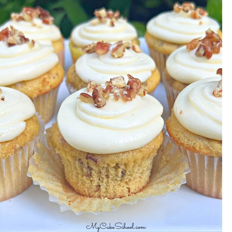 Butter Pecan Cupcakes on a platter.