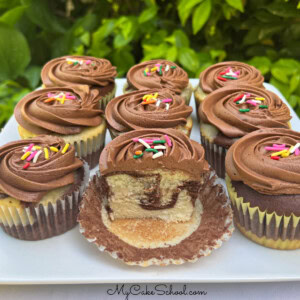 Marble Cupcakes on a cake platter.