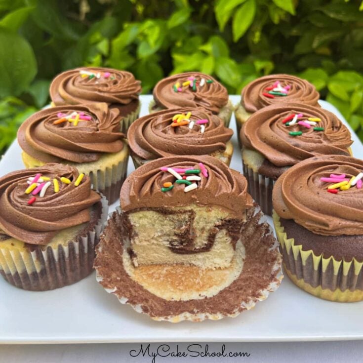 Marble Cupcakes on a cake platter.