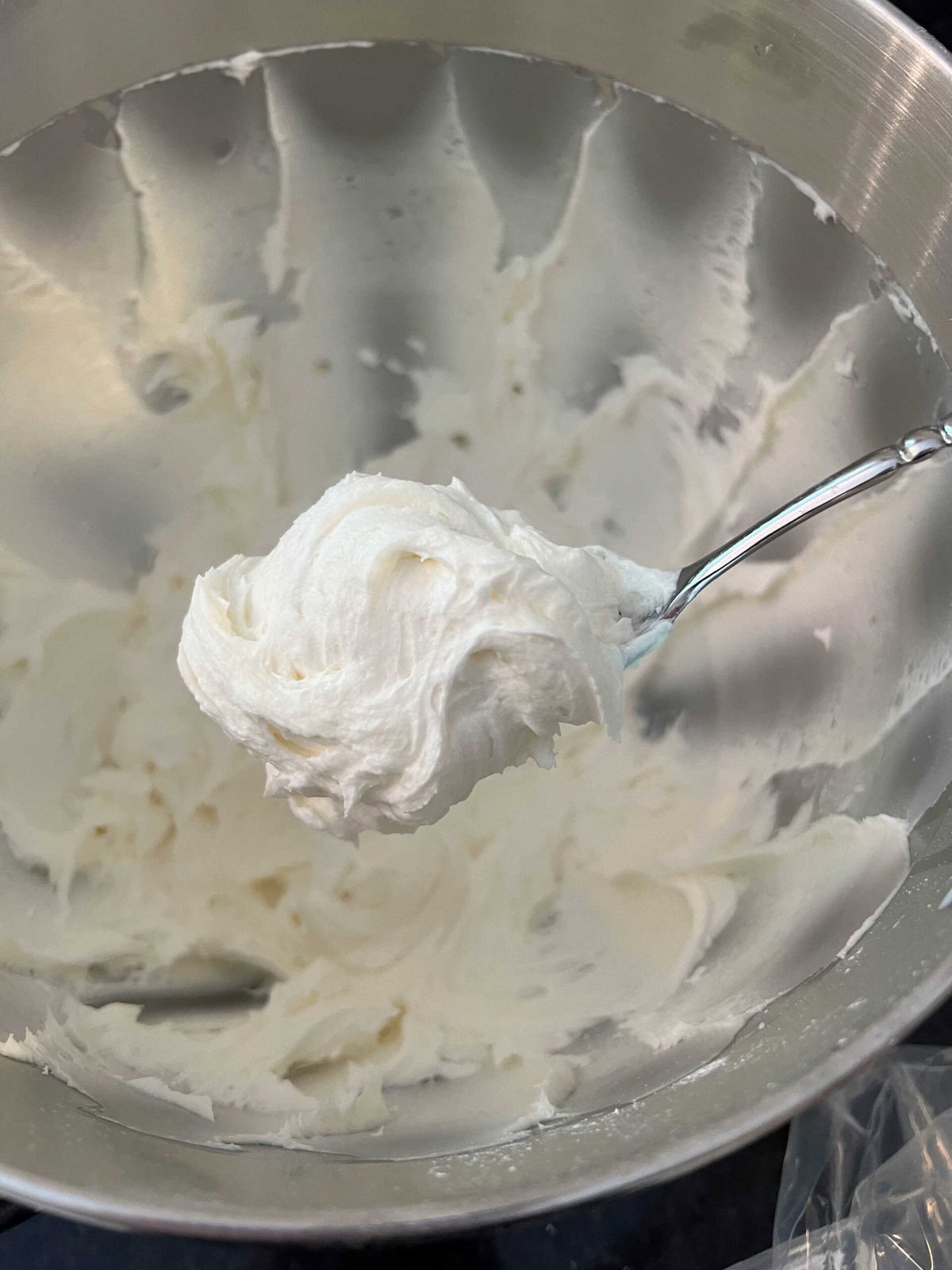 Mint Buttercream on a spoon.