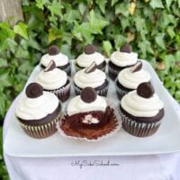 Platter of Mint Chocolate Cupcakes.