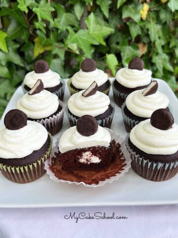 Platter of Mint Chocolate Cupcakes.