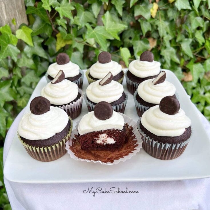 Platter of Mint Chocolate Cupcakes.