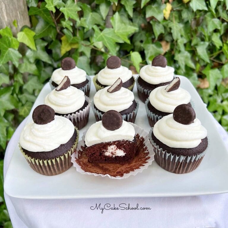 Platter of Mint Chocolate Cupcakes.
