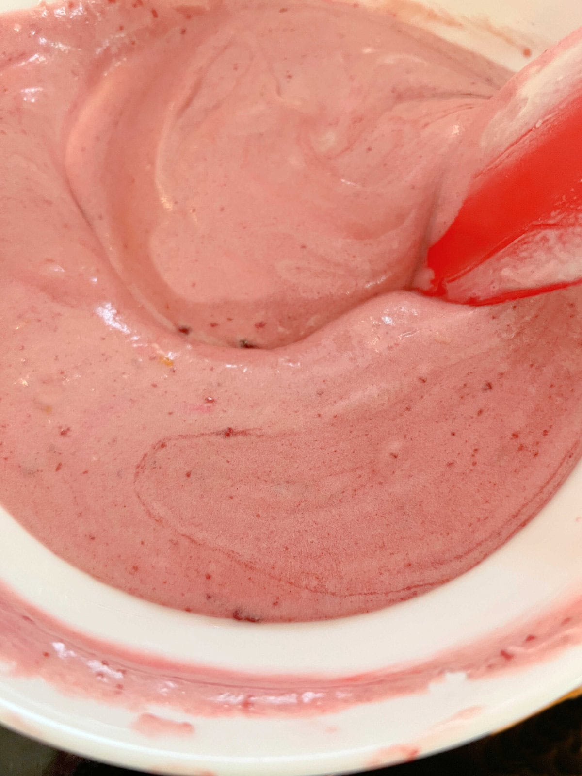 Raspberry Cake Batter for Lemon Raspberry Swirl Cake.